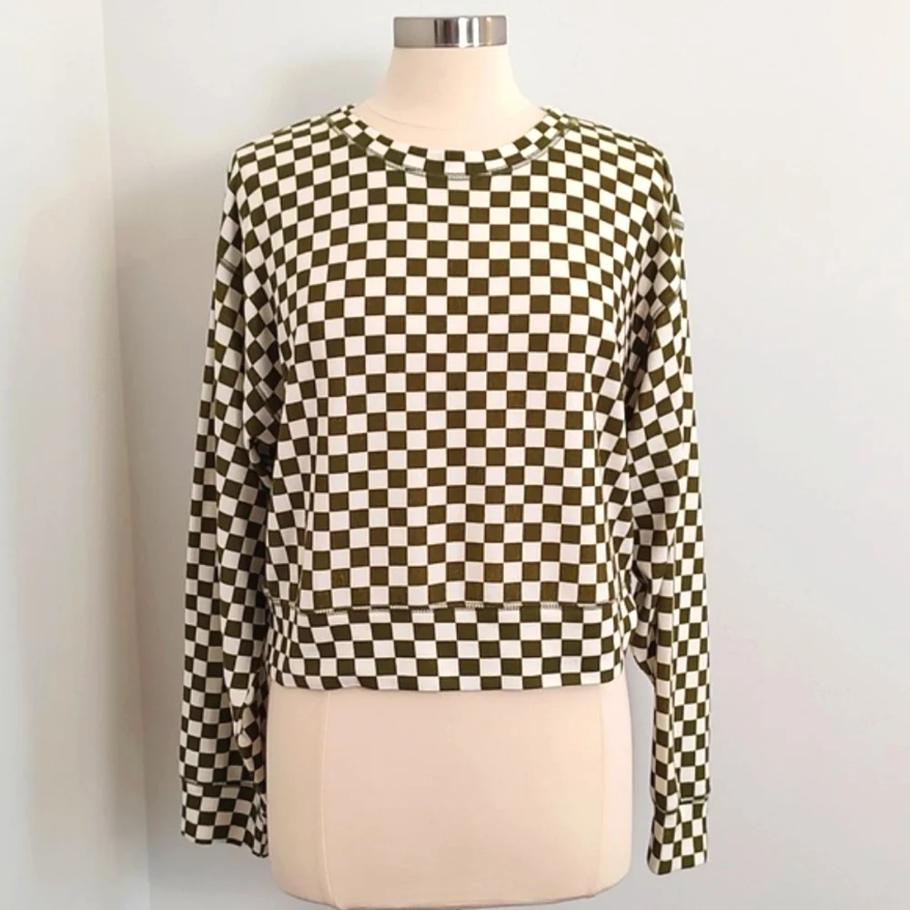 Double Zero Checkered Boxy Cropped Sweatshirt/ Size L - Picture 3 of 9